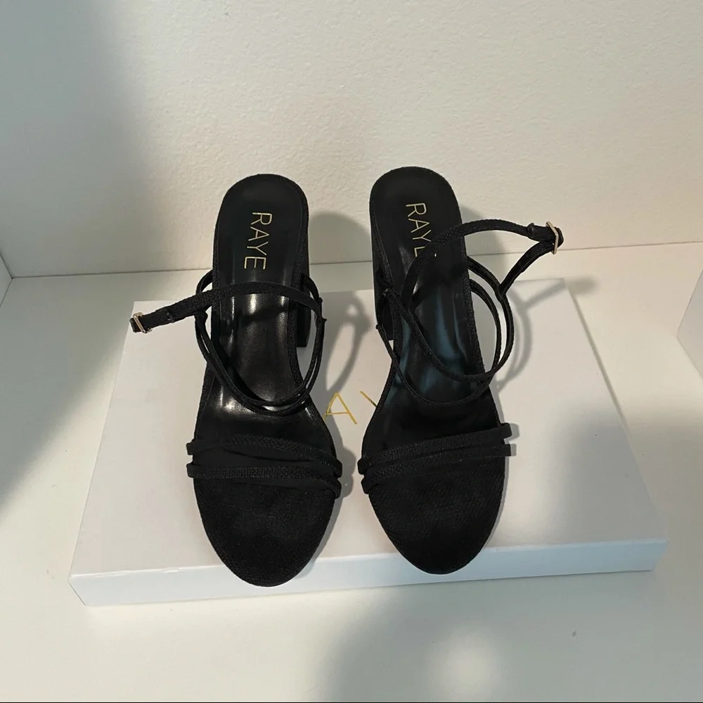 RAYE Black Strappy Block Heel Sandals